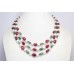 Necklace String Strand 3 Line Ruby Emerald Freshwater Pearl Bead Stone Women D27